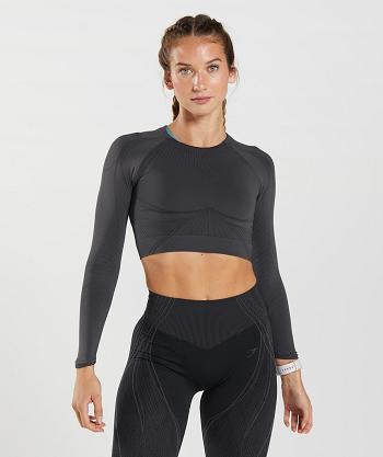 Gymshark Apex Seamless Ženske Ošišane Majice Crne Sive Crne | HR 3663AHK